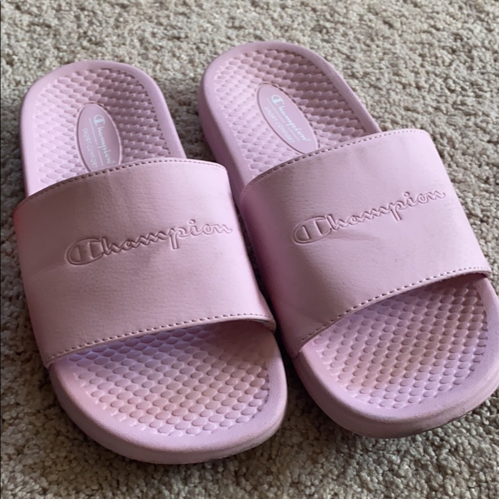 baby pink champion slides